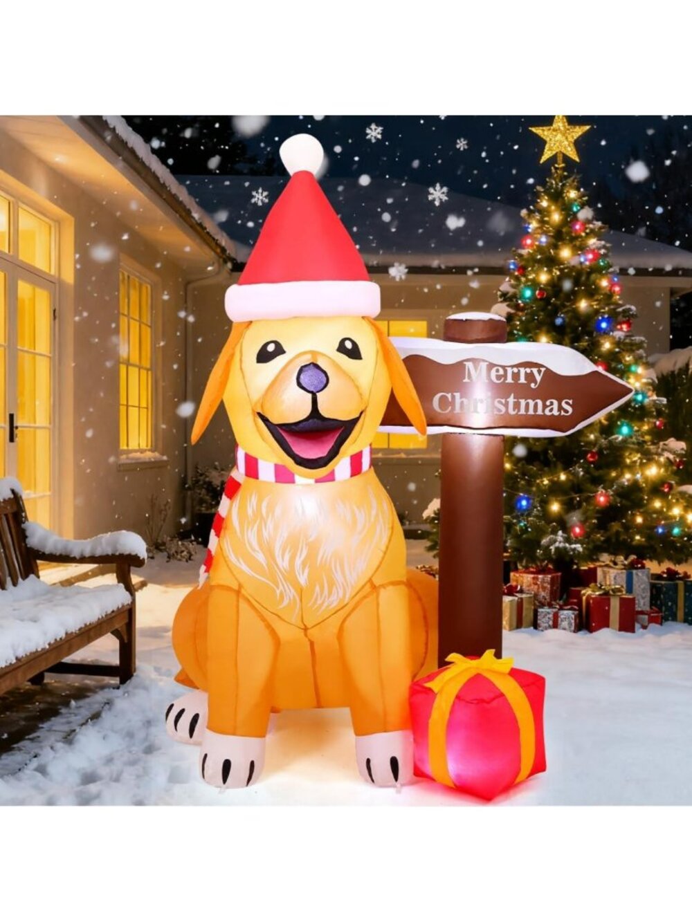 5FT Inflatable Golden Retriever Christmas Decor with LED Lights for Yard